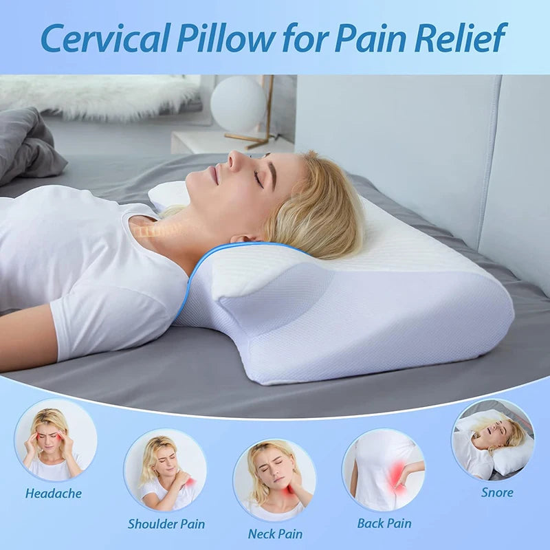 Transform Your Sleep with the 1Pc Memory Foam Cervical Pillow - 2 in 1 Ergonomic Contour Orthopedic Support for Neck Pain Relief