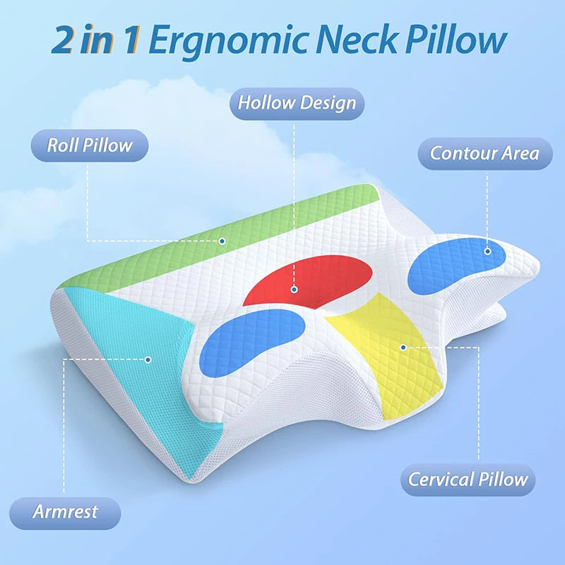 Transform Your Sleep with the 1Pc Memory Foam Cervical Pillow - 2 in 1 Ergonomic Contour Orthopedic Support for Neck Pain Relief