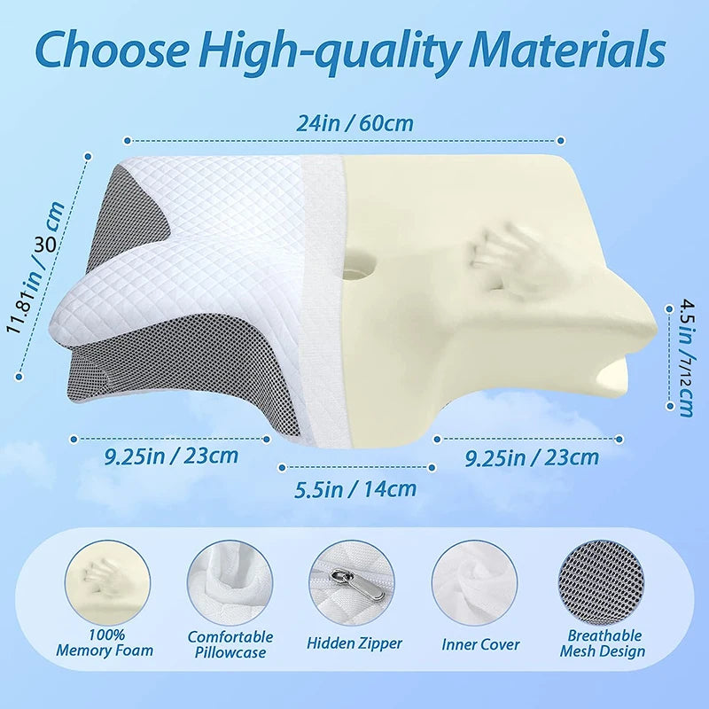 Transform Your Sleep with the 1Pc Memory Foam Cervical Pillow - 2 in 1 Ergonomic Contour Orthopedic Support for Neck Pain Relief